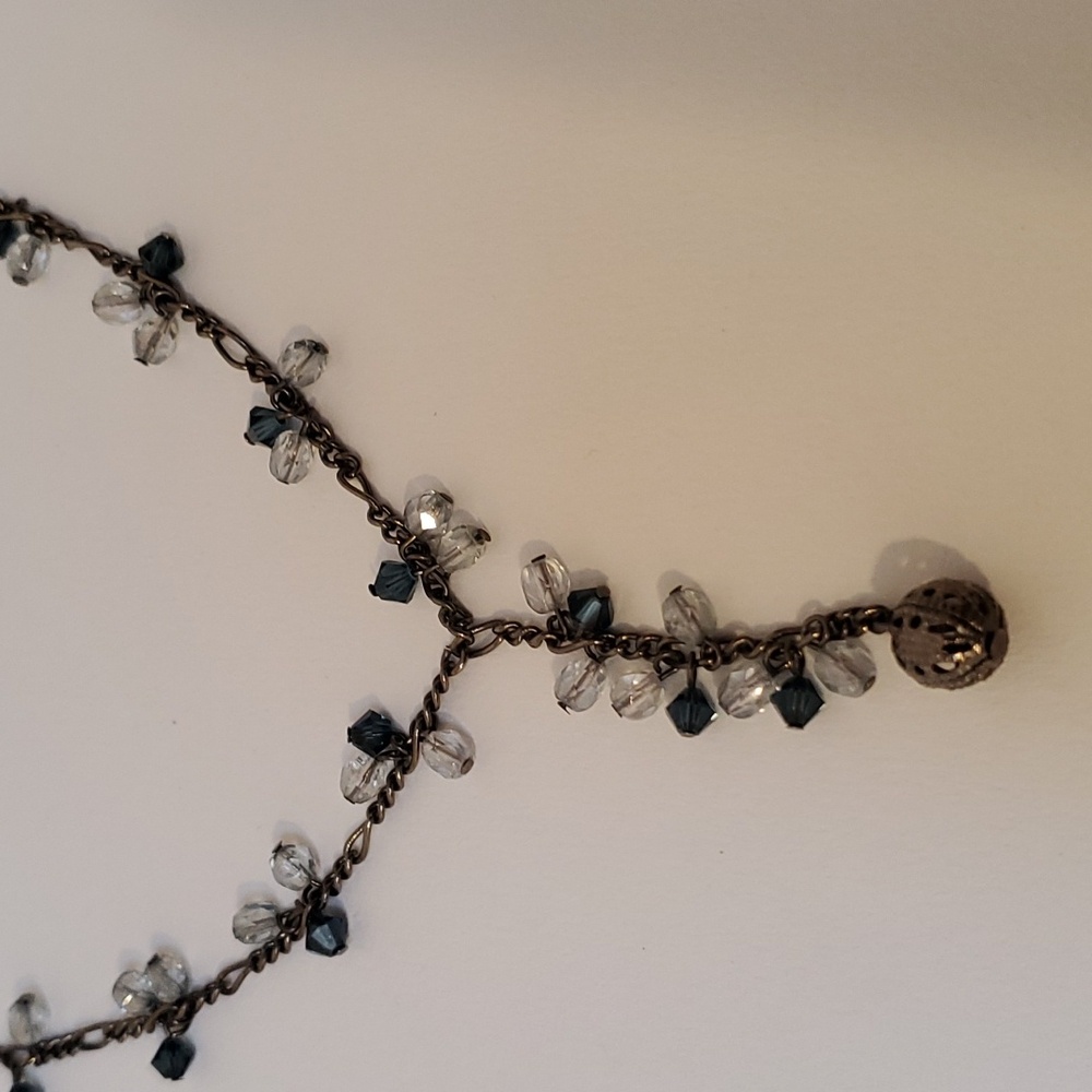 Gray Tone Chain and Blue Beads Y Necklace